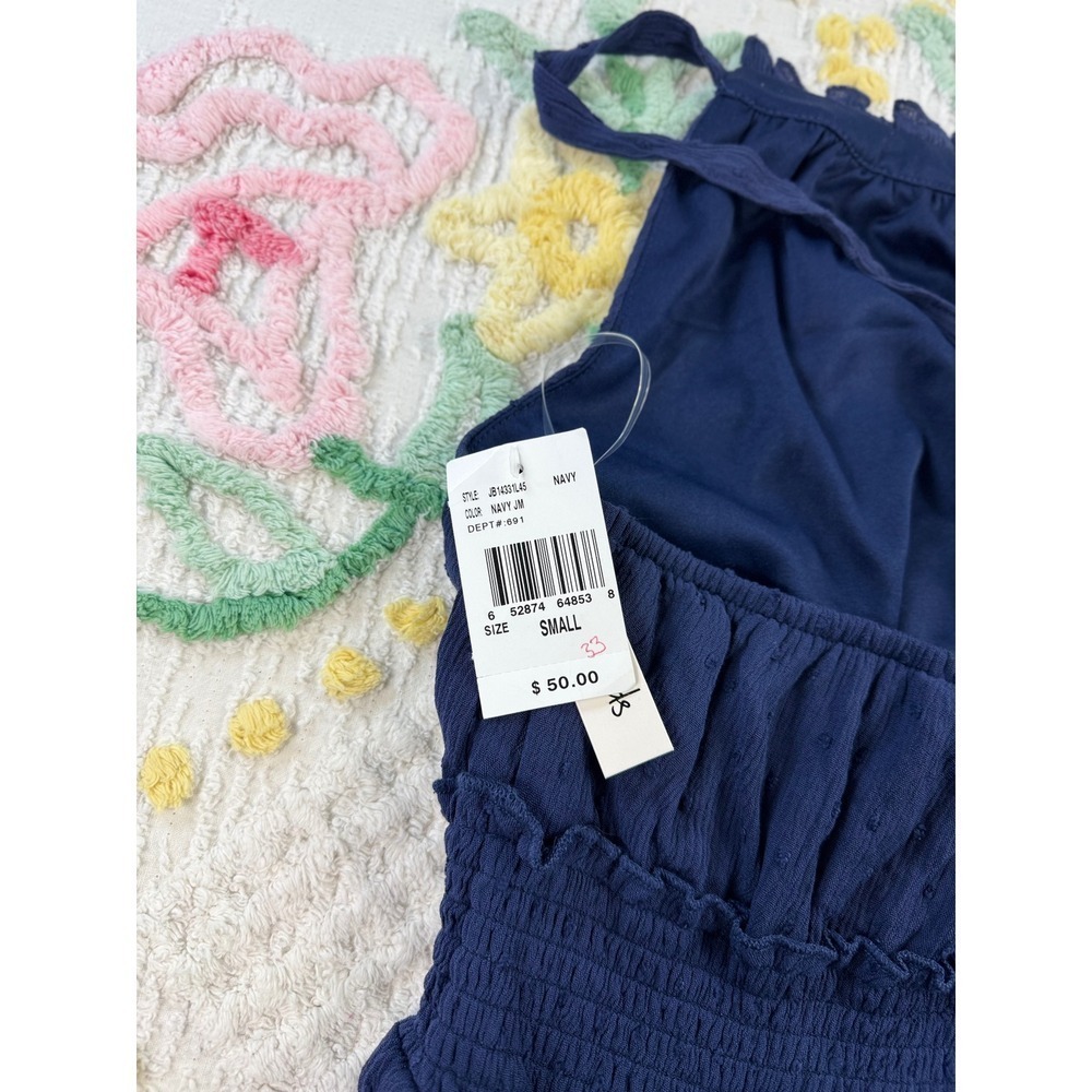 Speechless Navy Blue Swiss Dot Tiered Halter Neck Mini Dress Size Small‎ - Picture 6 of 9